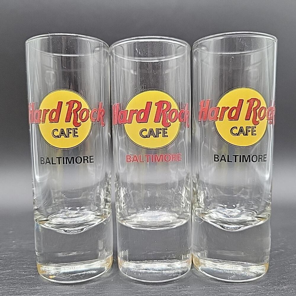 Lot of 3 - Baltimore - Hard Rock Cafe Shot Glasses 4" Tall - Maryland, USA